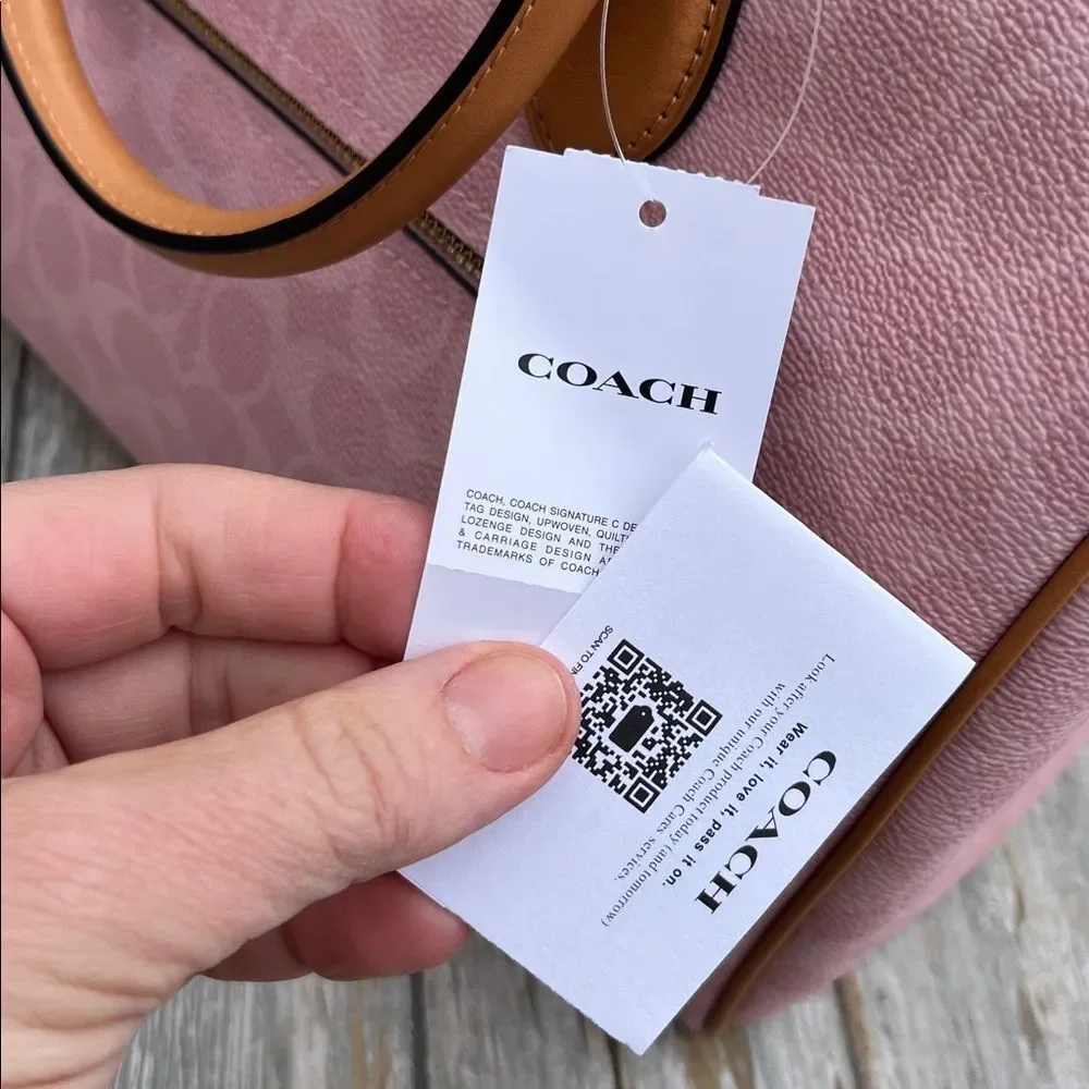 Coach Rowan Large Satchel Bag In Signature Canvas With Charms Powder Pink Purse - Picture 10 of 11
